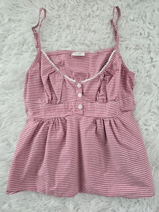 John Galt Red Gingham Tiffany Tank Top. One size fits most. - Picture 3 of 9